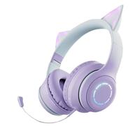 LearnLyrics Design Helmet-Cat Cuffie senza fili, Audio Supra-Ear | LED che cambiano colore, cuscinetti, batteria ricaricabile, pieghevole, ideale per loro