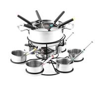 LearnLyrics Set per fonduta Elettrico per Un Massimo di 8 Persone, con 8 forchette per fonduta e termostato Continuo, Set per fonduta con 6 forchette e in Acciaio Inossidabile, in Ceramica, suppor