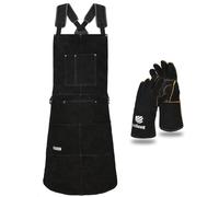 LeaS rembiule Saldatore in Cuoio Resistente al calore e ignifugo | Pelle bovina, Cuciture resistenti al calore, 6 tasche, Per fabbro, barbecue, forgia, falegname, Per uomo e donna