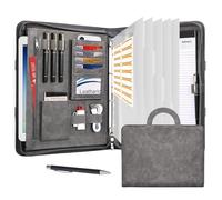 Leathario Cartella Portadocumenti A4 in pelle vegana, con Maniglia, Quaderno, Portadocumenti con Portablocco Raccoglitore ad Anelli, Protezioni Colorate per Fogliper Colloqui, Viaggi,Riunioni