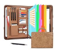 Leathario Cartella Portadocumenti A4 in pelle vegana, con Maniglia, Quaderno, Portadocumenti con Portablocco Raccoglitore ad Anelli, Protezioni Colorate per Fogliper Colloqui, Viaggi,Riunioni