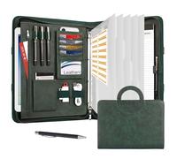 Leathario Cartella Portadocumenti A4 in pelle vegana, con Maniglia, Quaderno, Portadocumenti con Portablocco Raccoglitore ad Anelli, Protezioni Colorate per Fogliper Colloqui, Viaggi,Riunioni