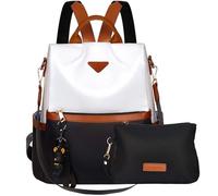 Leathario Zaino Donna Antifurto e Impermeabile, Zainetto, Zaini, Borsa Donna per Ufficio, Lavoro, Università, Viaggio, Nero E Bianco