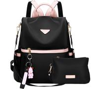 Leathario Zaino Donna Antifurto e Impermeabile, Zainetto, Zaini, Borsa Donna per Ufficio, Lavoro, Università, Viaggio, Nero E Rosa