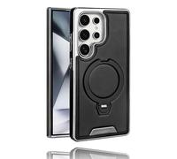 Leather-Backed Magnetic Folding Stand Case for Samsung S25 Ultra, Luxurious Leather Magnetic Case with 360 Degree Rotating Invisible Stand for S25/S24/S23 Ultra Plus (Black,S23)