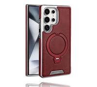 Leather-Backed Magnetic Folding Stand Case for Samsung S25 Ultra, Luxurious Leather Magnetic Case with 360 Degree Rotating Invisible Stand for S25/S24/S23 Ultra Plus (Red,S24ULTRA)