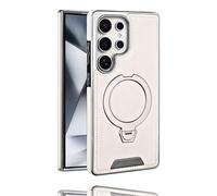 Leather-Backed Magnetic Folding Stand Case for Samsung S25 Ultra, Luxurious Leather Magnetic Case with 360 Degree Rotating Invisible Stand for S25/S24/S23 Ultra Plus (Gray,S25PLUS)