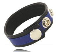 Leather Body Cock And Ball Strap With Snaps - Black And Blue