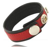 Leather Body Cock And Ball Strap With Snaps - Black And Red