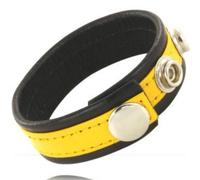 Leather Body Cock And Ball Strap With Snaps - Black And Yellow