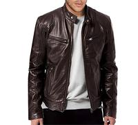 Leather Bomber Jacket - Motorcycle Casual Stand Collar,Uomo Giubbotto Manica Lunga Finta Pelle Biker Casuale Cotone Moda Giacca,Moda