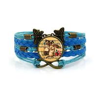 Leather Bracelets,Blue Rope Beautiful Melodies Cute Violin Cat Animal,Time Gemstone Multi-Layer Hand-Woven Glass Combination Jewelry Ladies Fashion European And American Jewelry