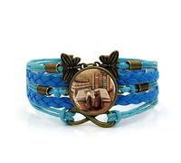 Leather Bracelets,Blue Rope Vintage Books Cat Animal,Time Gemstone Multi-Layer Hand-Woven Glass Combination Jewelry Ladies Fashion European And American Jewelry