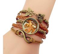 Leather Bracelets,Brown Rope Dress Beautiful Girl Character,Time Gemstone Multi-Layer Hand-Woven Glass Combination Jewelry Ladies Fashion European And American Jewelry