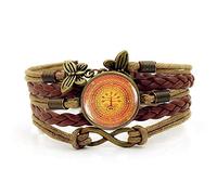 Leather Bracelets,Brown Rope en Yellow Ring of Life Tree Plant,Time Gemstone Multi-Layer Hand-Woven Glass Combination Jewelry Ladies Fashion European And American Jewelry