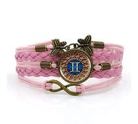 Leather Bracelets,Pink Rope en Beautiful Gemini Art,Time Gemstone Multi-Layer Hand-Woven Glass Combination Jewelry Ladies Fashion European And American Jewelry