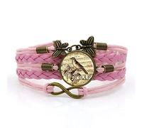 Leather Bracelets,Pink Rope Retro Melody Bird Animal,Time Gemstone Multi-Layer Hand-Woven Glass Combination Jewelry Ladies Fashion European And American Jewelry