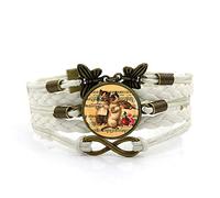 Leather Bracelets,White Rope Beautiful Melodies Cute Violin Cat Animal,Time Gemstone Multi-Layer Hand-Woven Glass Combination Jewelry Ladies Fashion European And American Jewelr