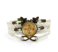 Leather Bracelets,White Rope Ethnic en Yellow Mandala Plant,Time Gemstone Multi-Layer Hand-Woven Glass Combination Jewelry Ladies Fashion European And American Jewelry