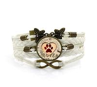 Leather Bracelets,White Rope Heart Shaped Puppy Footprint Art,Time Gemstone Multi-Layer Hand-Woven Glass Combination Jewelry Ladies Fashion European And American Jewelry
