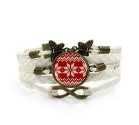 Leather Bracelets,White Rope Red Beautiful Christmas Sweater Art,Time Gemstone Multi-Layer Hand-Woven Glass Combination Jewelry Ladies Fashion European And American Jewelry
