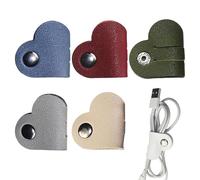 Leather cableStraps With - PU Leather Portable USB Cord Holder, Heart Shaped Data cableManagement Ties, Stylish Wire Organizer For USB cableEarphone | Home Office Desk Uses