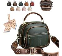 Leather Crossbody Bag for Women,Classic Multifunctional Compartment Adjustable Wide Shoulder Strap Bag (Green)