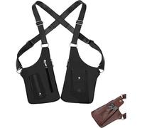 Leather Double Shoulder Armpit Bag for Men, Leather Armor Underarm Strap Wallet with Double Bags and Adjustable Anti Pickpocket Accessories for Travel and Daily Use (Black)
