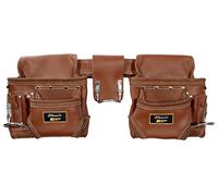 LEATHER GOLD Cintura per attrezzi da carpentiere in vera pelle 3450 marrone, con 10 tasche scorrevoli e 3 supporti per martelli, resistente per lavori di costruzione, comoda tutto il giorno, qualità