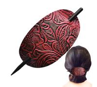 Leather Hair Barrette with Stick - Faux Leathers Oval Hairpin for Long Hairs | Retro Bun Holder for Elegant Updos | Beaupretty Stylish Hair-Clip for Women