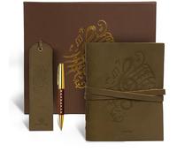 Leather Journal Embossed Music Gift Set + Antique Leather Bookmark + Pen, Handmade Writing Notebook 8x6 Inches Unlined Leather Bound Daily Notepad For Men For Women, Luxury Gift Box Diary for all ages