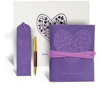 Leather Journal Embossed Purple Heart Gift Set + Antique Leather Bookmark + Pen, Handmade Writing Notebook 8x6 Inches Unlined Bound Daily Notepad For Men & Women, Luxury Gift Box for all ages