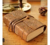Leather Journal Notebook, Embossed Genuine Leather Journals for Writing, 200 Sheets (400Pages) Antique Blank Kraft Paper Diary, Vintage Sketchbook for Man Women-Carved Brown