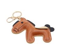 Leather Keychain, Animal Keyring, Horse Bag Pendant, Cute Pu Charm Accessory, Soft Pressure Buckle Clip, for Purse Backpack Car Keys, 3x2 Inches, Brown, 1 Piece