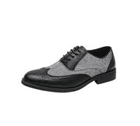 Leather Lace-up Oxford Shoes for Men Wingtip Two-Tone Patchwork Brogues Punched Toes Slip-on Fashionable Casual Business(Black,44 EU)