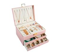 Leather Multi-functional Three-layer Drawer Type Jewelry Box Necklace Earrings Ring Storage per Gioielli e Orecchini(Pink)