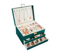 Leather Multi-functional Three-layer Drawer Type Jewelry Box Necklace Earrings Ring Storage per Gioielli e Orecchini(Green)