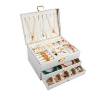 Leather Multi-functional Three-layer Drawer Type Jewelry Box Necklace Earrings Ring Storage per Gioielli e Orecchini(White)