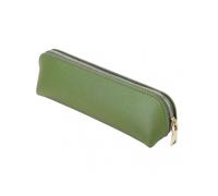 Leather Pencil Case Slim Design Pen Bag with Metallic Zipper Pocket Size for or Student Office College Middle School (green)