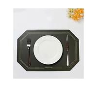 Leather Placemat, Polygonal Design, Waterproof and Oil-Resistant, Heat Insulation and Temperature Resistance, 30 * 45 Cm (Army Green)