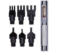 Leather Prong Set with 6 Interchangeable Flat Chisel Bits, Metal Hole Punch Stitching Tool with Non - Slip Handle for Leather Crafting and Belt Punching