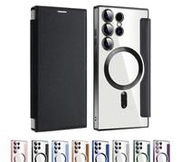 Leather Textured Flip Phone Case for Samsung Galaxy S25 S24 S23 S22 Ultra Plus Series, Card Clip Wallet PU Leather Case, for Samsung Mobile Phone Case (S24ULTRA,Black)
