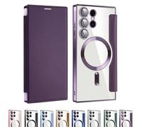 Leather Textured Flip Phone Case for Samsung Galaxy S25 S24 S23 S22 Ultra Plus Series, Card Clip Wallet PU Leather Case, for Samsung Mobile Phone Case (S23,Purple)