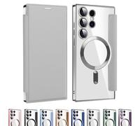 Leather Textured Flip Phone Case for Samsung Galaxy S25 S24 S23 S22 Ultra Plus Series, Card Clip Wallet PU Leather Case, for Samsung Mobile Phone Case (A16,Gray)