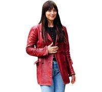 Leather Verse Giacca blazer in pelle da donna Madame Web Dakota Johnson Maroon - Giacca in pelle rossa incrociata cappotto, rosso, 3XL