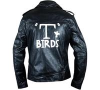 Leather Verse Giacca da uomo in pelle con toppa T-Birds John Travolta Grease Danny Zuko 2XS-4XL, Nero - Vera Pelle, S