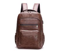 Leather Vintage Backpack PU Leather - Large Laptop Bag USB Charging Port