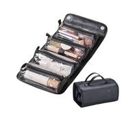 Leather Waterproof Cosmetic Bag Detachable 4 In 1, Leather Waterproof Rollup Cosmetic Bag, Compact Toiletry Bag (Black)