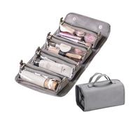 Leather Waterproof Cosmetic Bag Detachable 4 In 1, Leather Waterproof Rollup Cosmetic Bag, Compact Toiletry Bag (Grey)