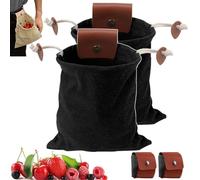 Leather & Waxed Canvas Pouch, Foraging Bag, Waxed Canvas Pouch, Foldable Foraging Bag with Belt Attachment, Durable Multipurpose Outdoor Carrying Bags for Orchard, Bushcraft, Camping (Black,2PCS)